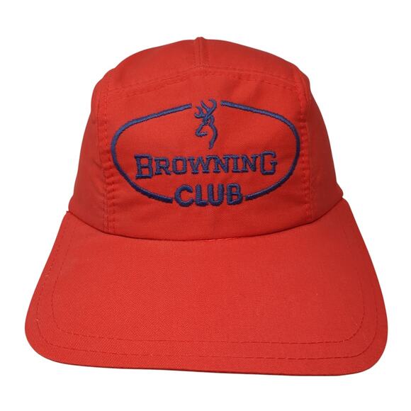 Browning Club Strapback 5 Panel Cap Red Medium Adjustable Embroidered Vintage - Picture 1 of 9